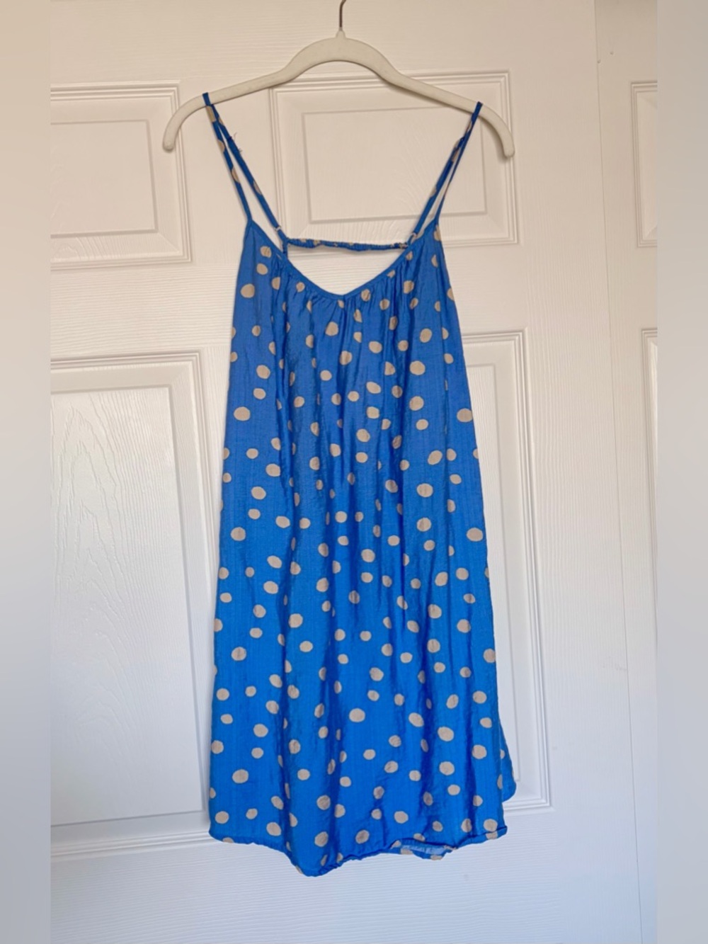 Lush Royal Blue & Creamy Tan Polka Dot Spaghetti Strap Sundress — Size Small